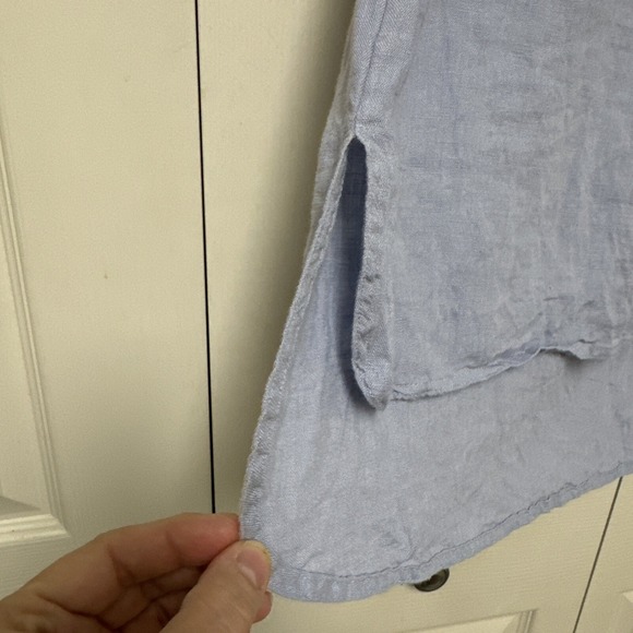 ELLEN TRACY 100% Linen Women's 1X Blue Tunic Gold Zipper Roll-Tab 3/4 Sleeve EUC - Picture 5 of 8